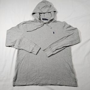 Polo Ralph Lauren Men's Lightweight Pullover Hoodie Gray LS Medium Blue Pony